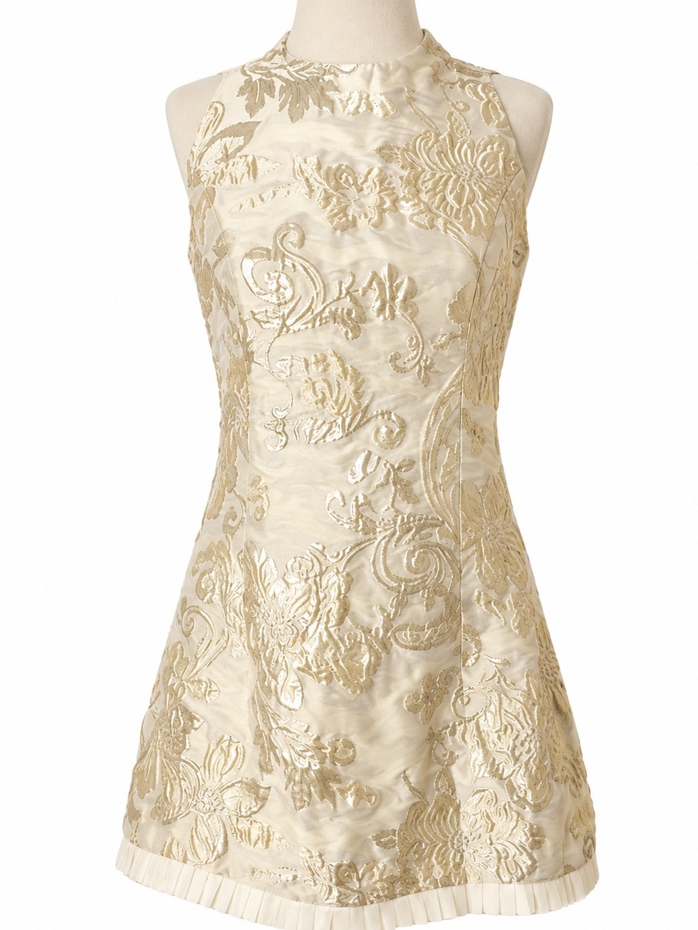 Lulus Gold Ivory Floral Brocade Halter Mini Dress Size M NWT